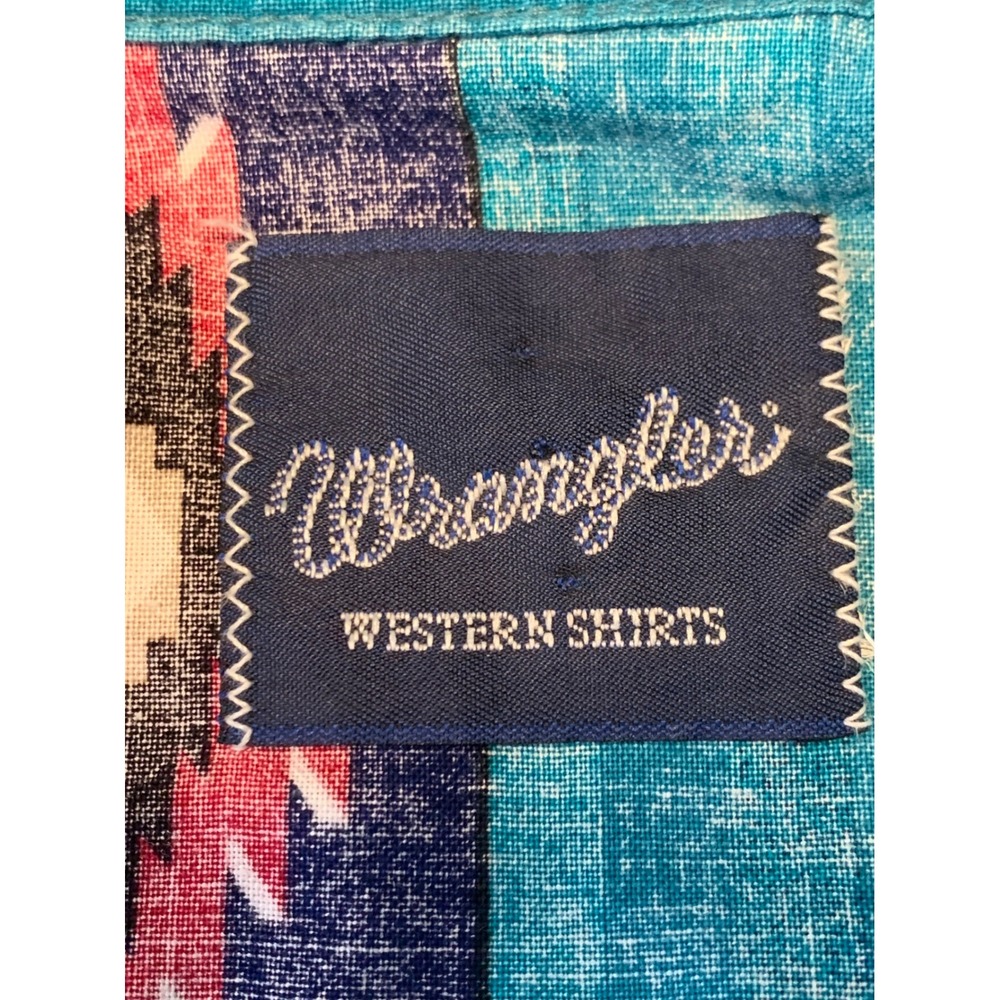 Vintage Wrangler Western Pearl Snap 80s Shirt XL Turquoise Southwestern - Picture 4 of 7